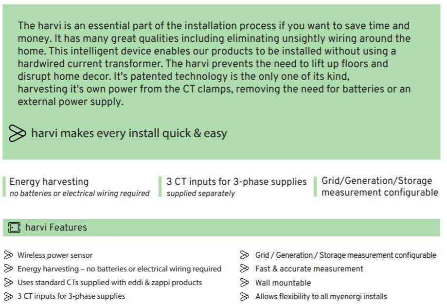 Myenergi Harvi wireless sensor info