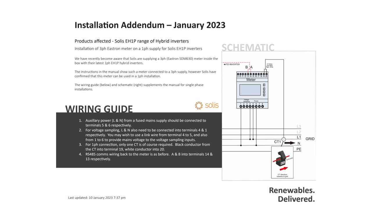Solis E1HP hybrid inverter installation addendum