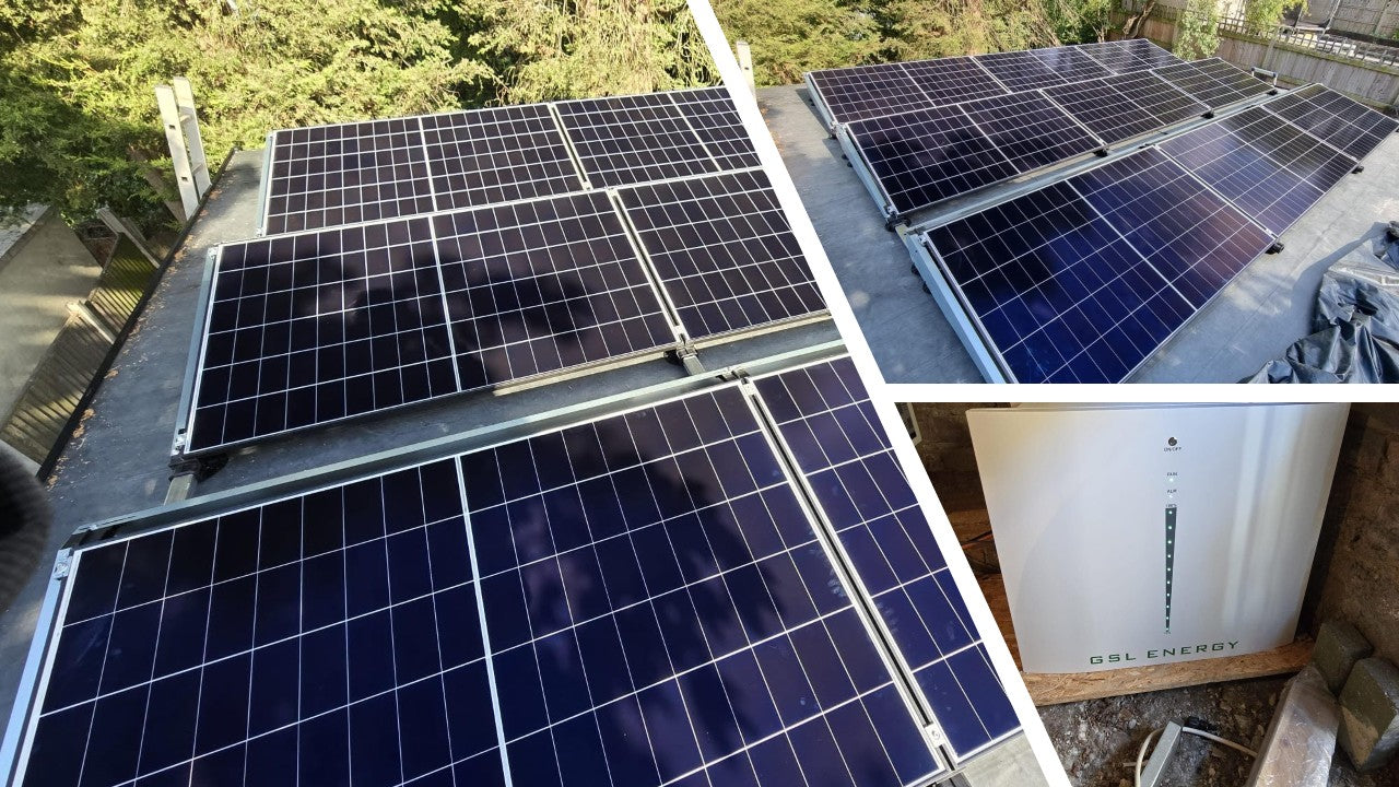 4.1kW of 465W AIKO Solar Panel | Sunsynk 5kw hybrid | 2 x GSL 10.24kWh batteries | E4 7LG