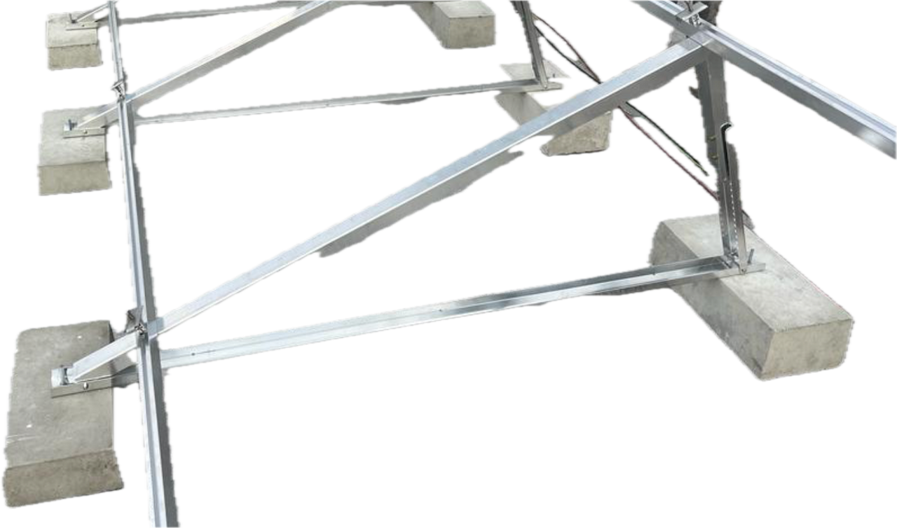 Concrete ballast blocks supporting solar panel structure