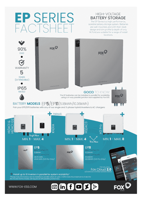Fox ESS EP Series Battery Storage Factsheet