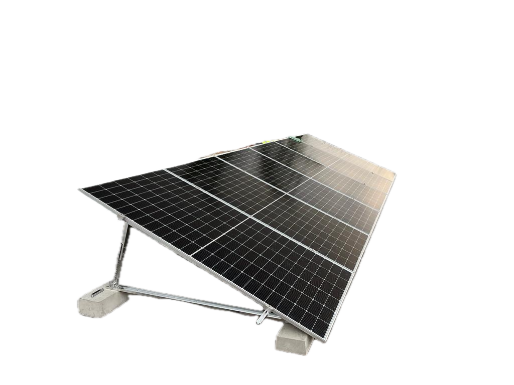 Solar panels mounted on concrete ballast blocks