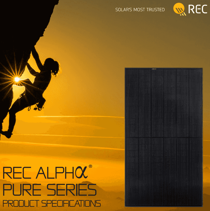 410W REC Alpha Pure Series All Black Solar Panel - 22% efficiency