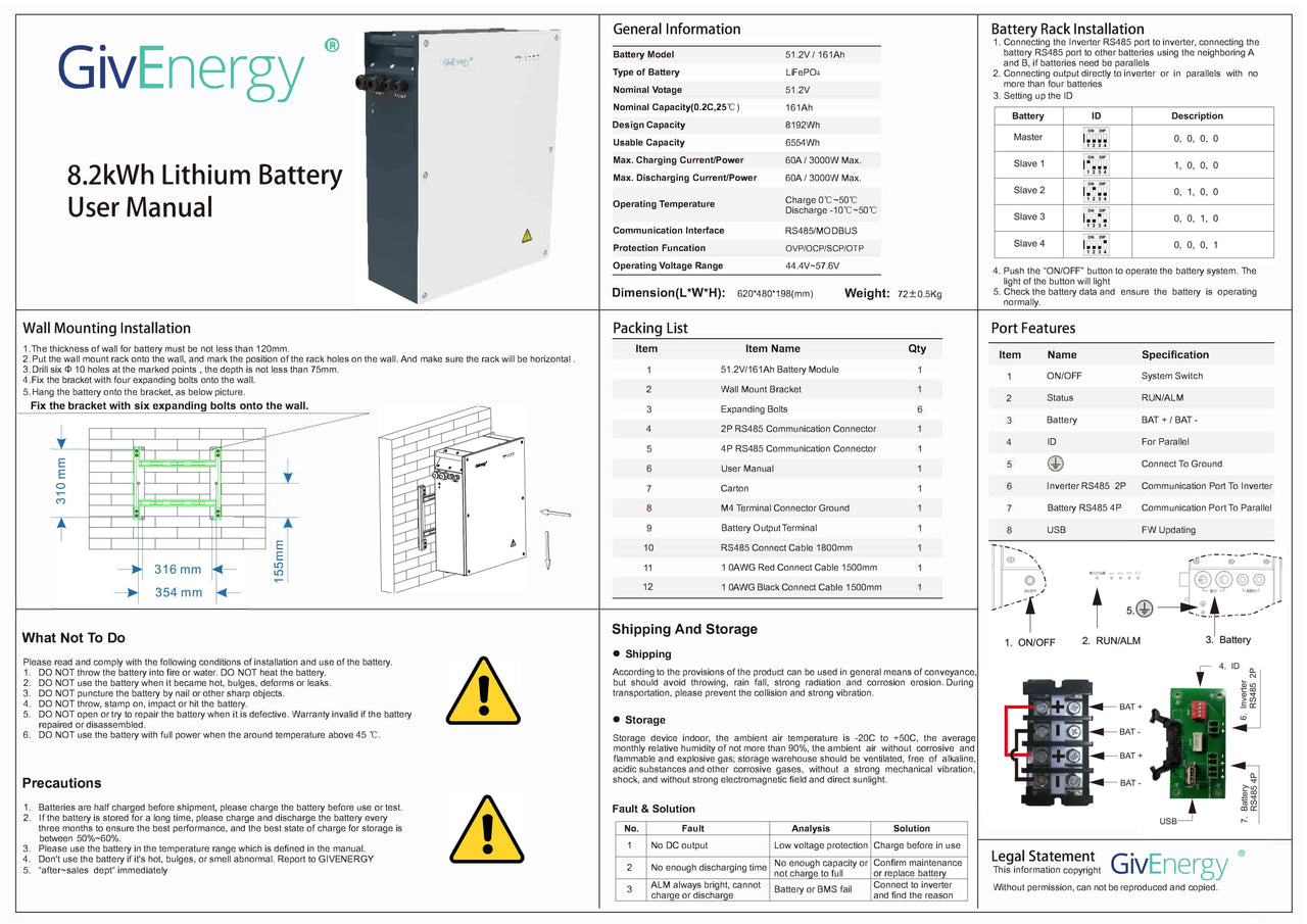 GivEnergy 8.2kWh Battery tech specs 