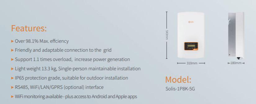 Solis 8.0kW 5G Dual MPPT - Single Phase with DC on grid Solar Inverter £761 + VAT