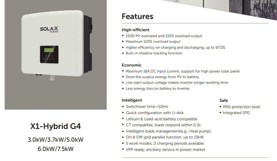 SolaX G4 X1 Hybrid single phase battery storage Inverter HV 5kW charges from grid £1,043 + vat