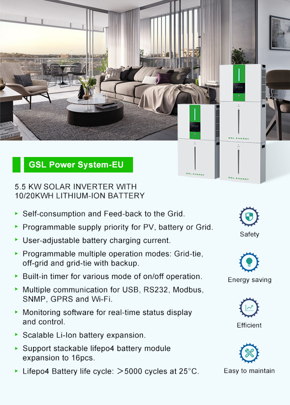 GSL All In One 5.5kw On & Off grid Hybrid home battery storage system with 10.24kwh battery £4,440+vat