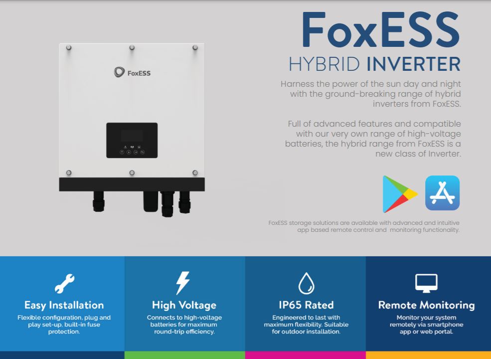 Fox H1 High Voltage 3.7kW Hybrid Inverter £911 + vat