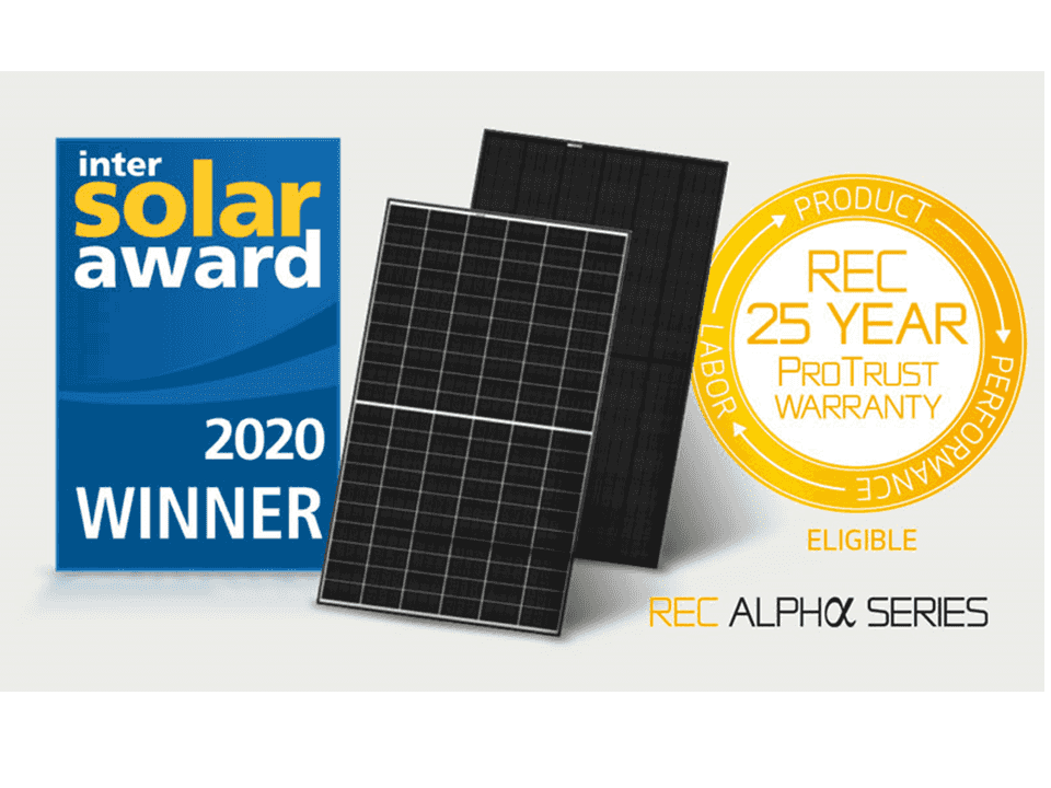 410W REC Alpha Pure Series All Black Solar Panel - 22% efficiency